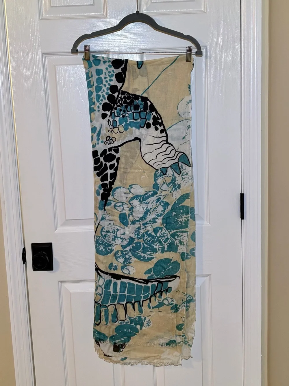 27” X 83” Blue and Cream Alligator Crocodile Print Wrap Sarong Pareo Scarf. OS